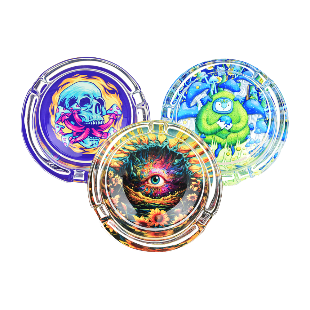 3.4" Pulsar Design Series Round Glass Ashtrays (Assorted Designs)